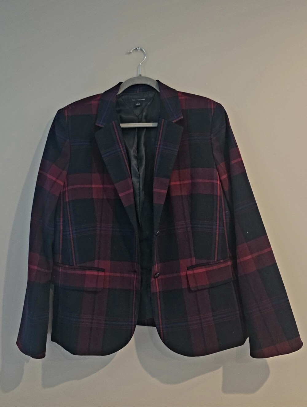 Tommy Hilfiger Navy and Burgundy Plaid Blazer